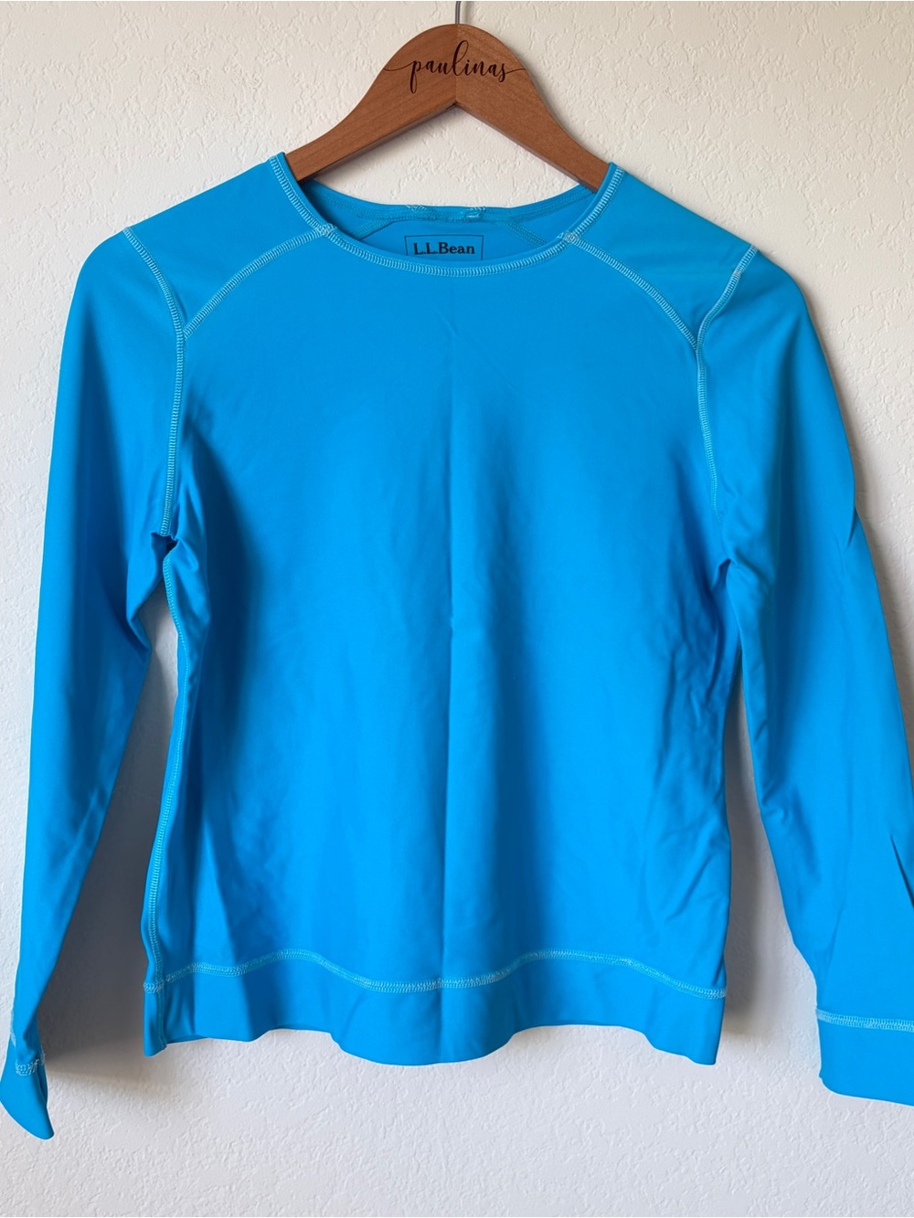 Kids L.L.Bean Rash Guard Shirt Size L 14-16 Blue Long Sleeve UPF 50 Swim Top